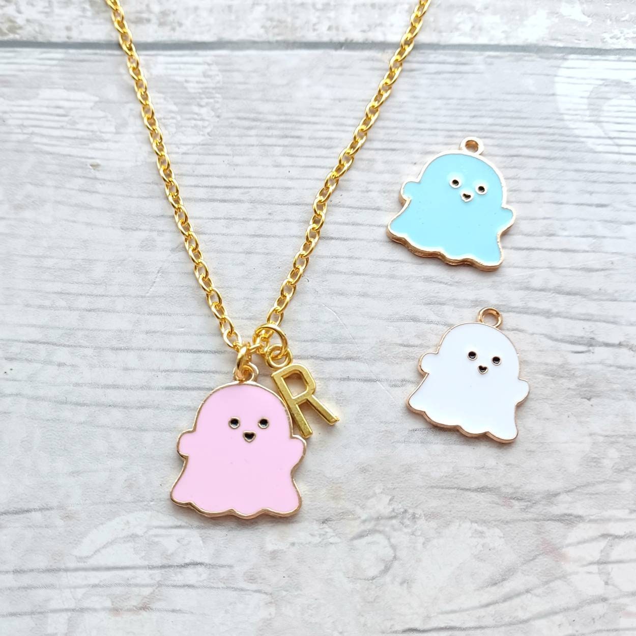 Ghost necklace, cute Halloween jewellery, spooky ghostie, ghoul gift, alternative treat