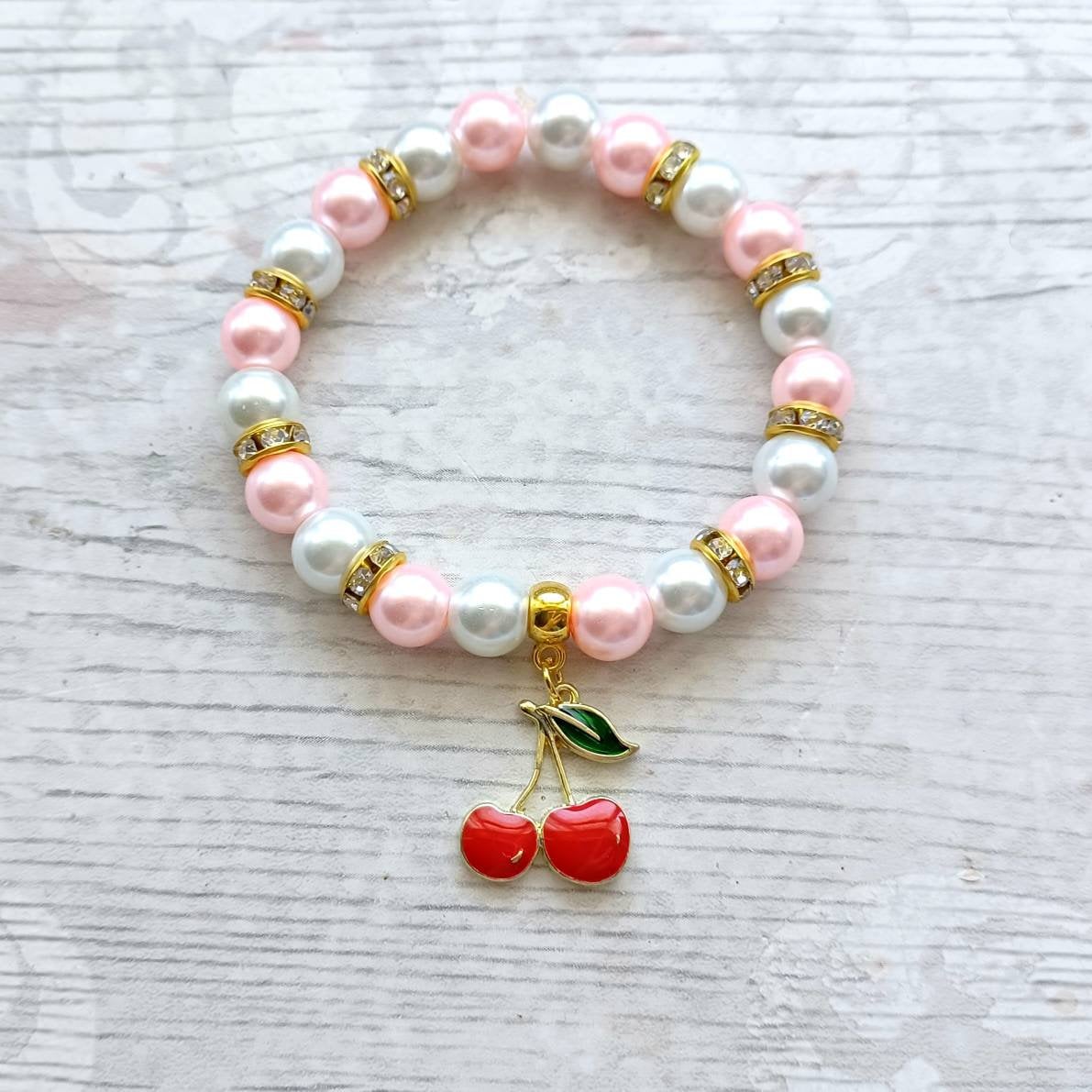 Cherry bracelet, fruit jewellery, food lover, cute quirky gift, summer jewellery for girls