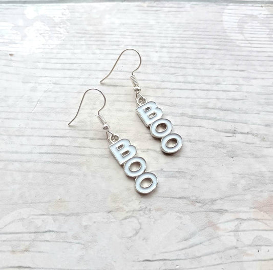 Boo earrings, Spooky ghost earrings, halloween jewellery, goth gift, scary costume earrings, fall earrings, pagan present