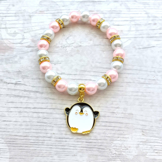 penguin bracelet, penguin jewellery, nautical jewelry, ocean lover gift, animal fan present, festive Christmas jewellery