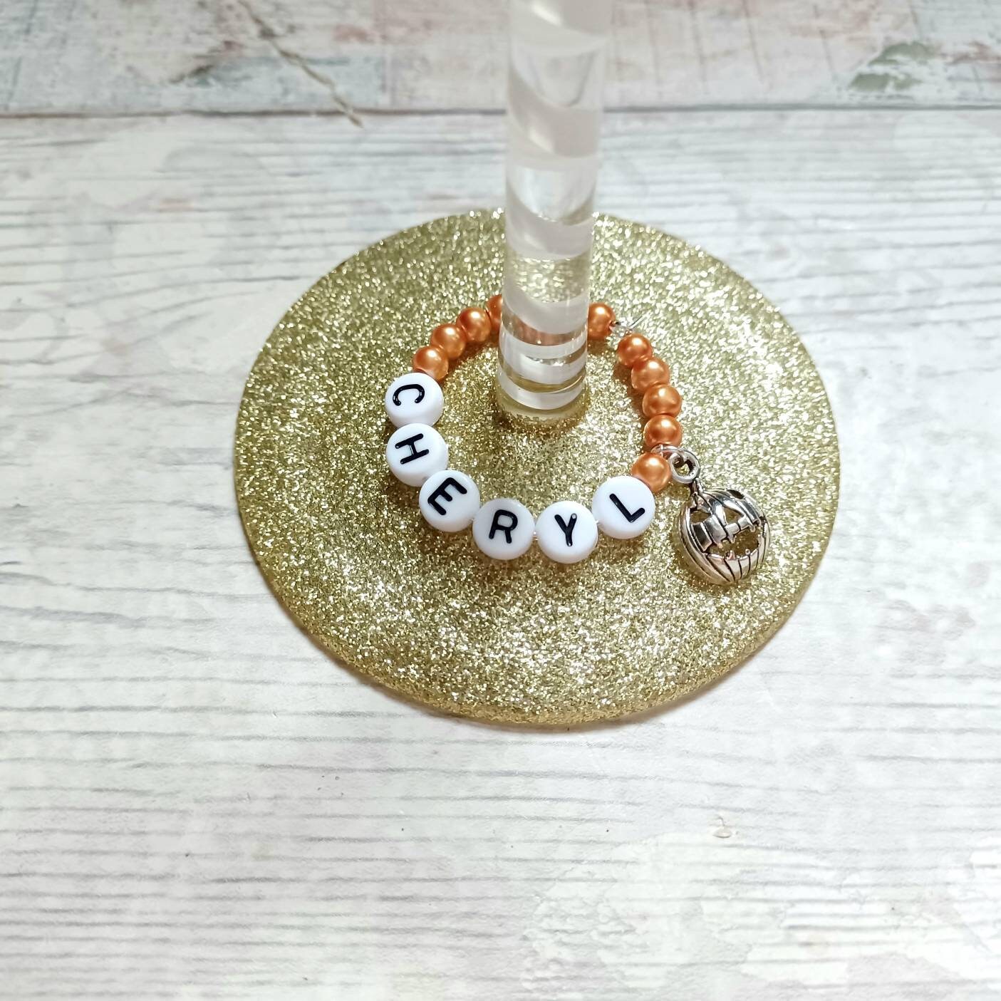 Halloween personalised name wine glass charm, witch stemware charm, ghost glass charm, gin barware accessory, all Hallows eve party favor