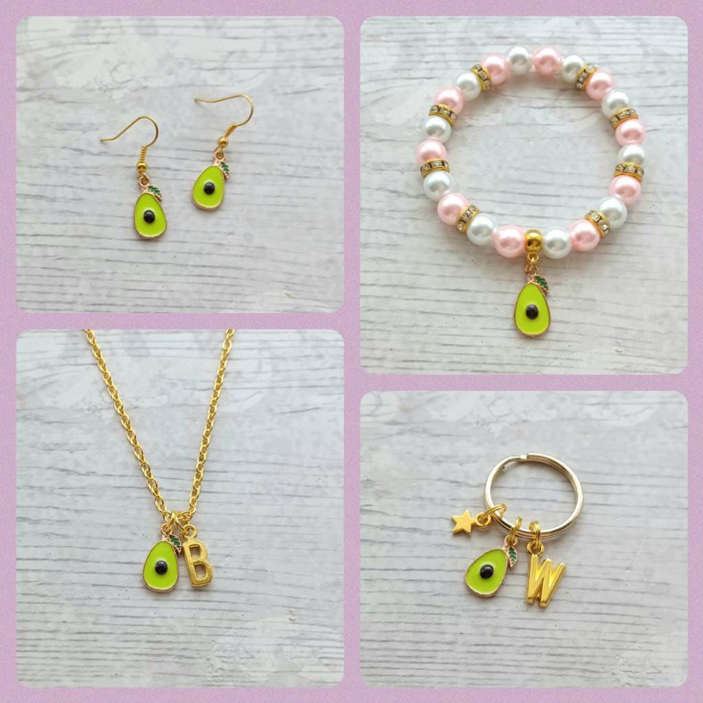 Avocado necklace, food jewellery, vegan gift, personalised initial necklace, cute birthday present, gifts for her