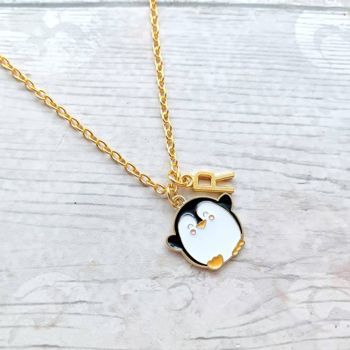 Penguin necklace, festive Christmas jewellery, animal lover gift, presents for girls, personalised initial jewellery