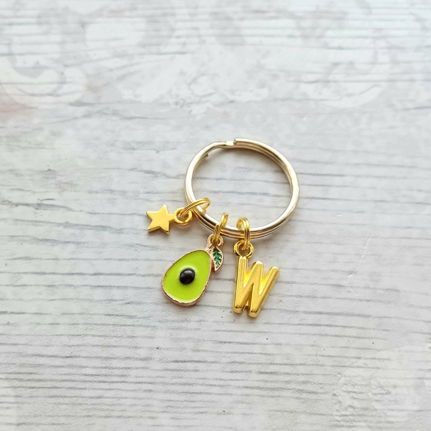 Avocado keyring, initial keychain, food lover, fruit gift, present for vegan, friendship gift