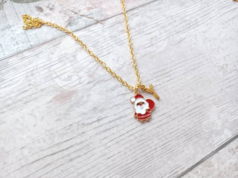 Santa clause necklace, fathers Christmas necklace, stocking filler, festive Xmas jewellery, personalised initial gifts