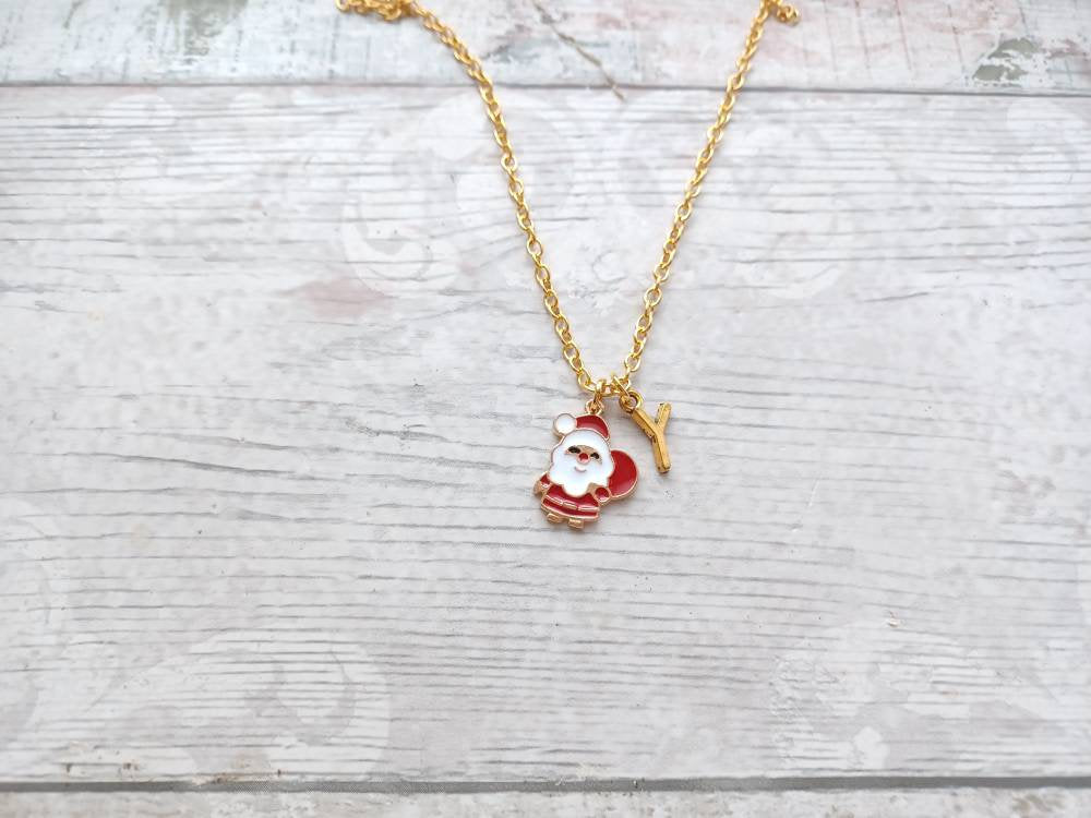 Santa clause necklace, fathers Christmas necklace, stocking filler, festive Xmas jewellery, personalised initial gifts