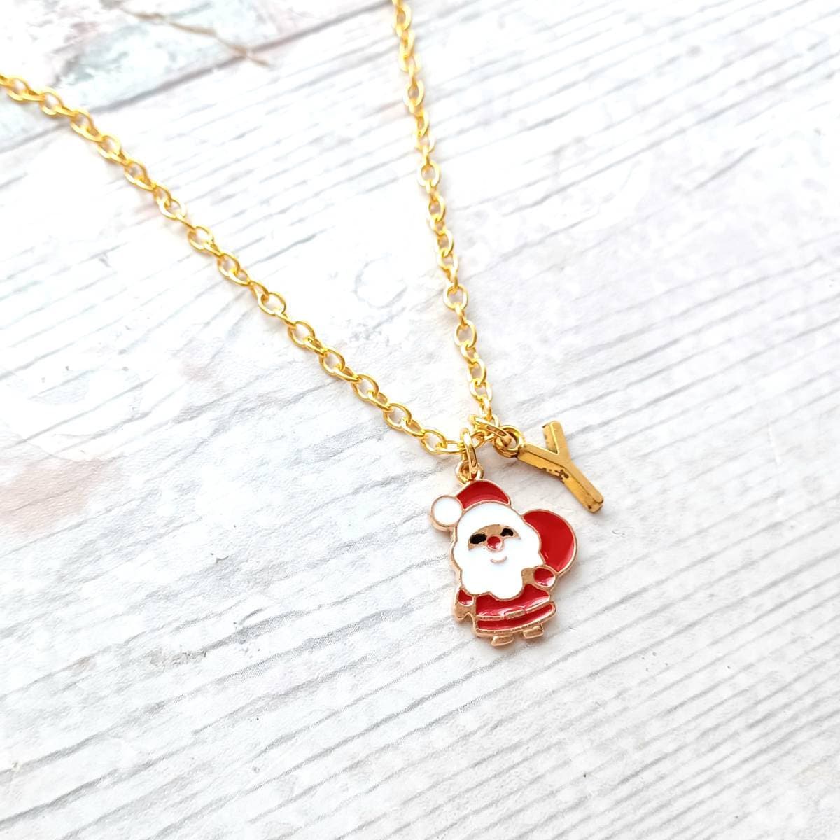 Santa clause necklace, fathers Christmas necklace, stocking filler, festive Xmas jewellery, personalised initial gifts