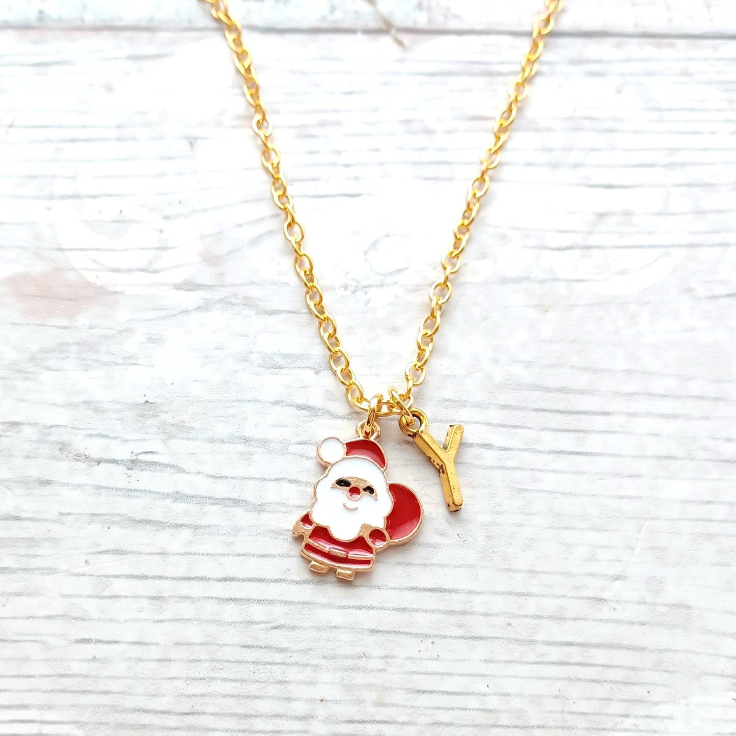 Santa clause necklace, fathers Christmas necklace, stocking filler, festive Xmas jewellery, personalised initial gifts