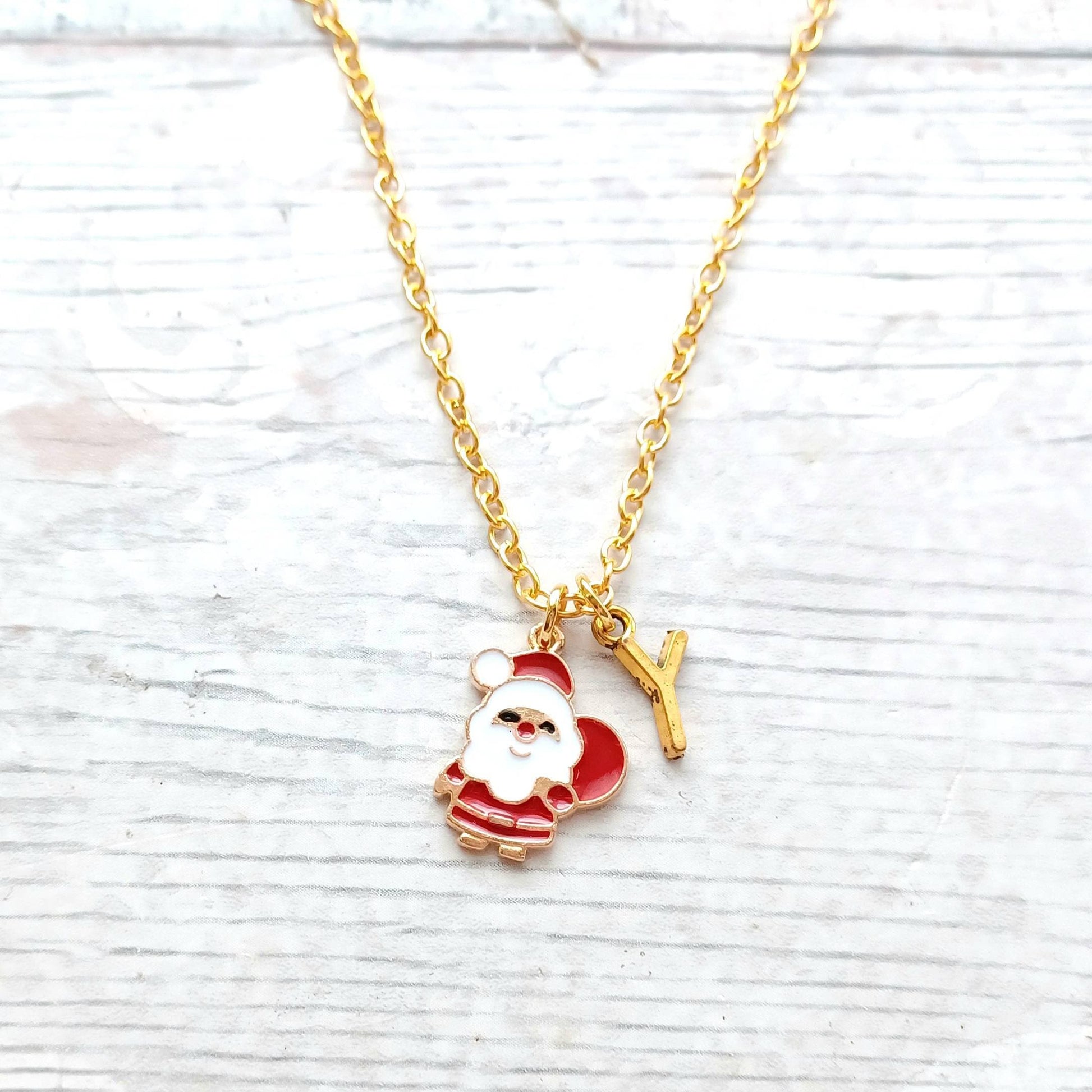 Santa clause necklace, fathers Christmas necklace, stocking filler, festive Xmas jewellery, personalised initial gifts