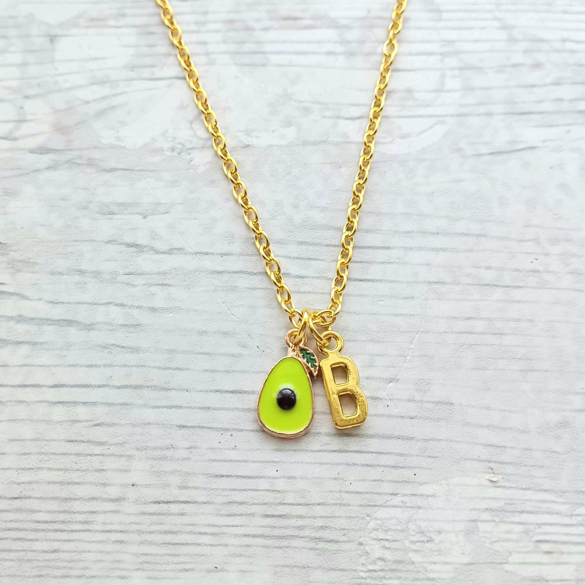 Avocado necklace, food jewellery, vegan gift, personalised initial necklace, cute birthday present, gifts for her
