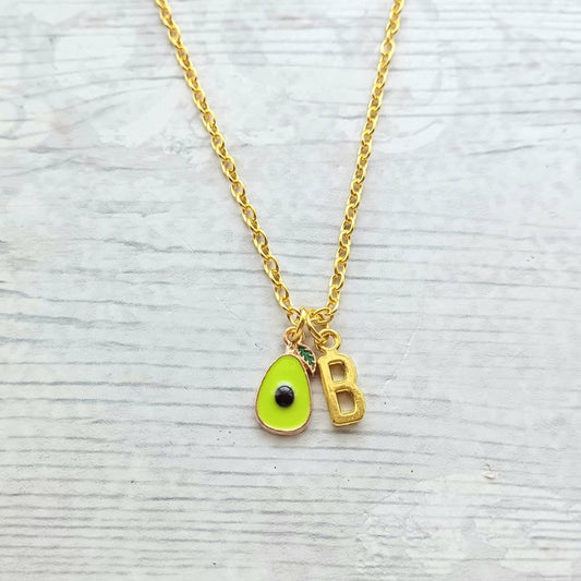 Avocado necklace, food jewellery, vegan gift, personalised initial necklace, cute birthday present, gifts for her