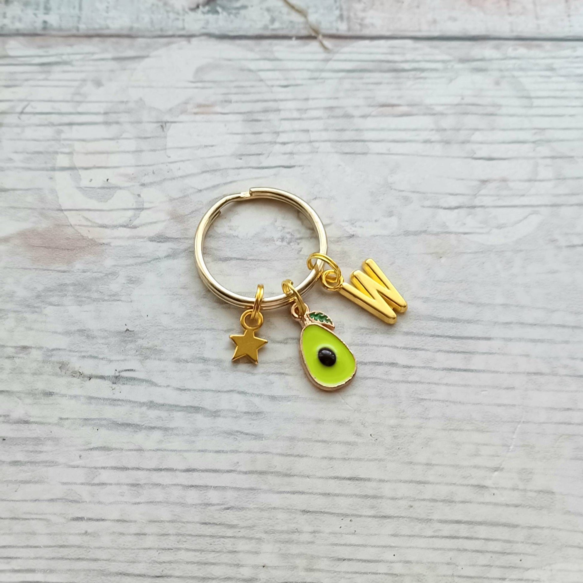 Avocado keyring, initial keychain, food lover, fruit gift, present for vegan, friendship gift
