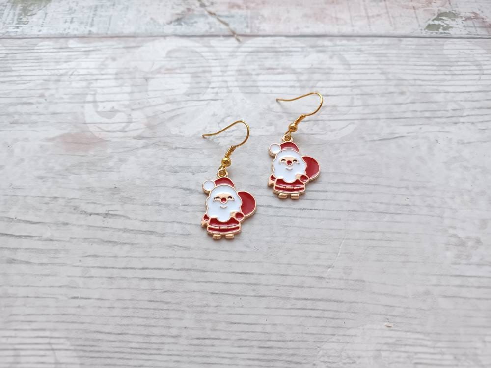 Santa claus earrings, father Christmas earrings, festive Xmas jewellery, stocking filler, secret santa present, gifts for kids