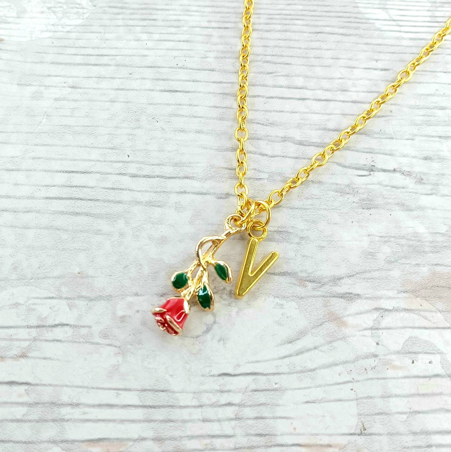 Rose necklace, personalised initial jewellery, valentines day gift, anniversary present, flower girl wedding jewellery, gifts for wife