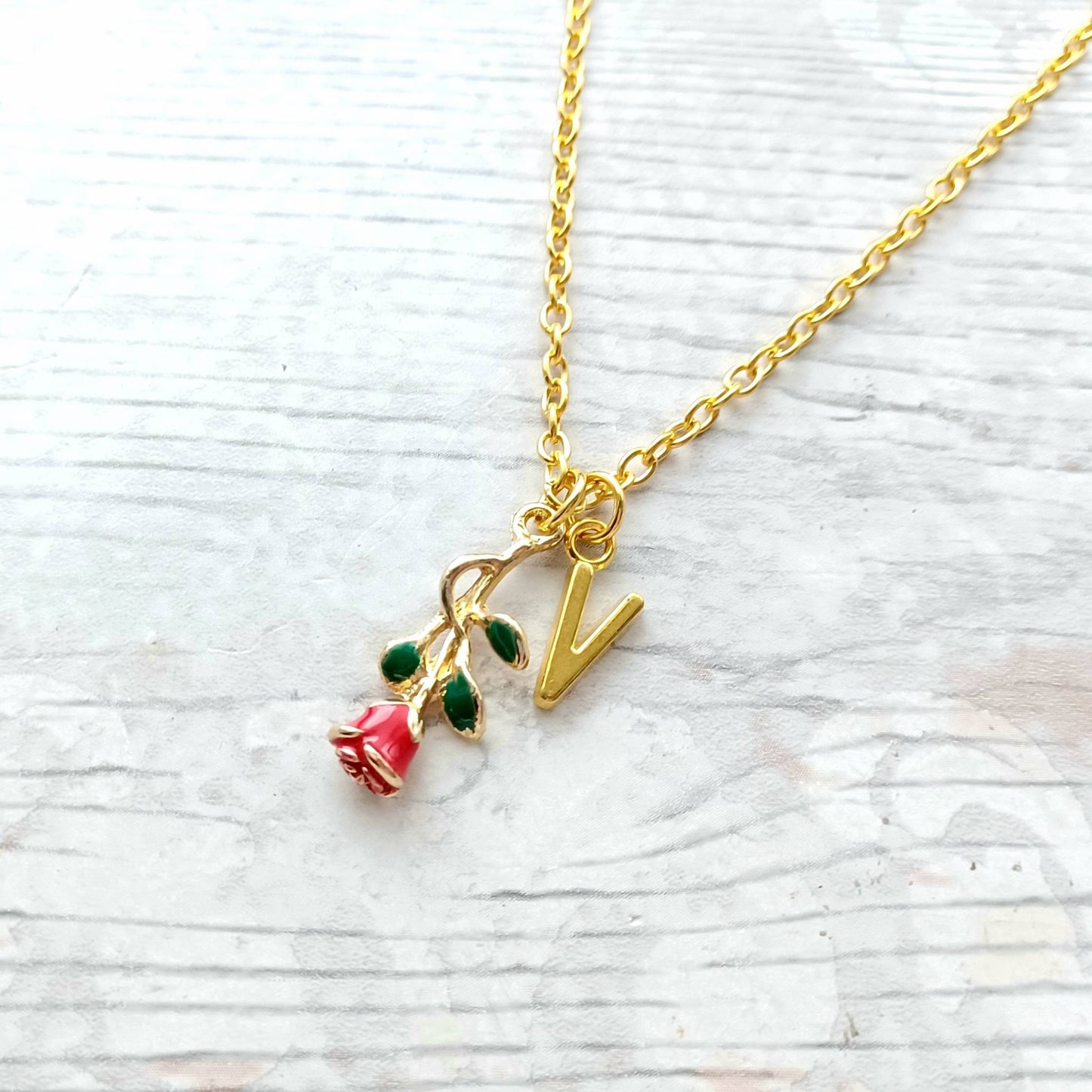 Rose necklace, personalised initial jewellery, valentines day gift, anniversary present, flower girl wedding jewellery, gifts for wife