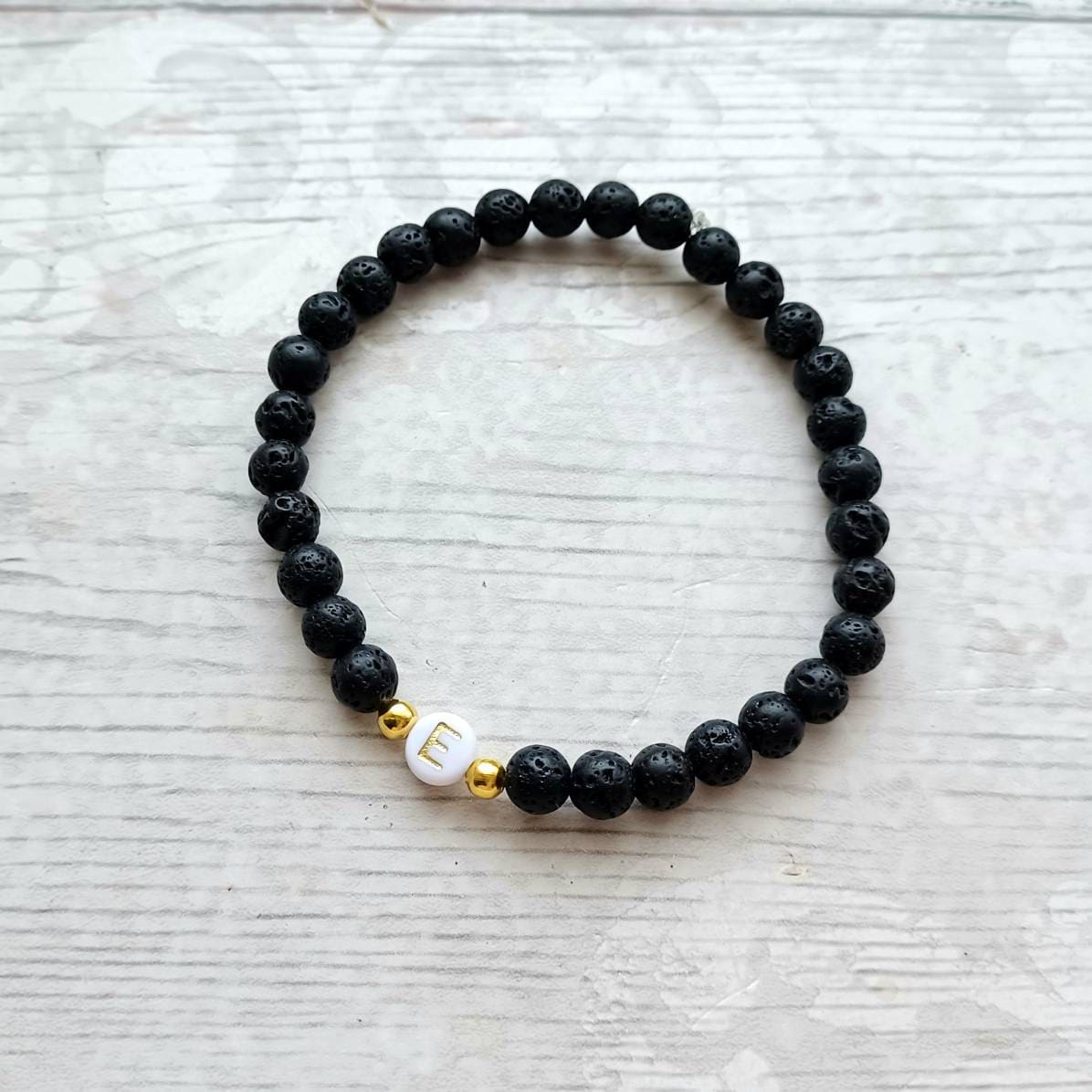 Initial lava bead bracelet, letter bracelet, personalised jewellery, monogram bridesmaid gift, present for wedding