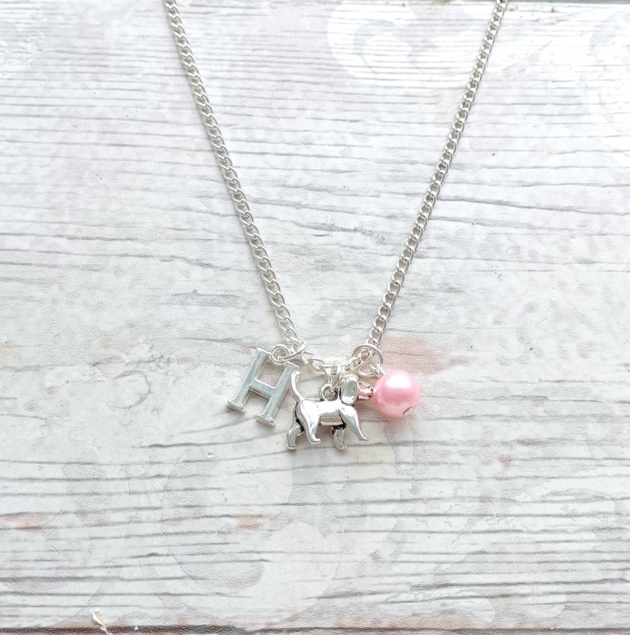 Dog necklace, animal lover jewellery, doggy mum gift, personalised initial necklace, pet memorial present