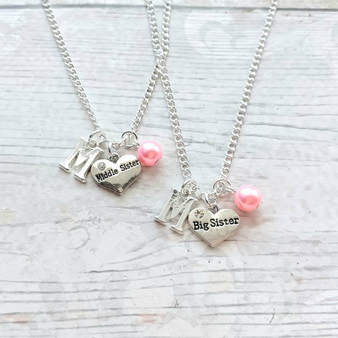 Middle sister necklace, initial necklace, best friend jewellery, gift for sibling, big sister present, friendship jewelry
