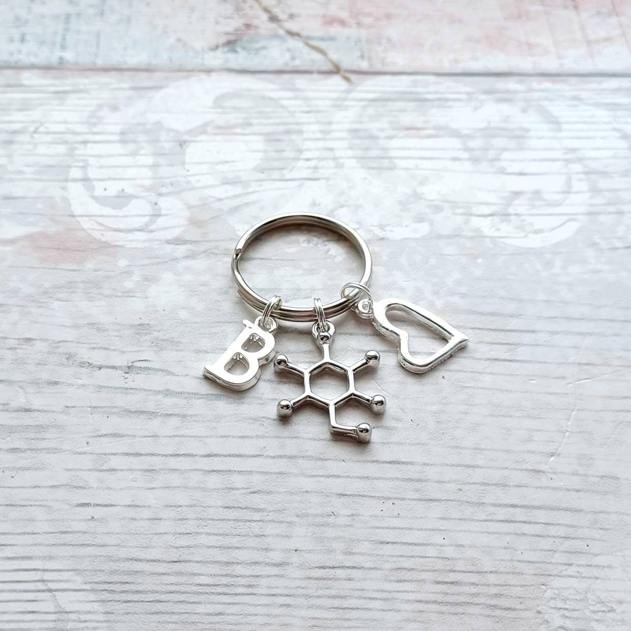 Glucose molecule keyring, diabetes awareness keychain, personalised initial medical alert, diaversary gift