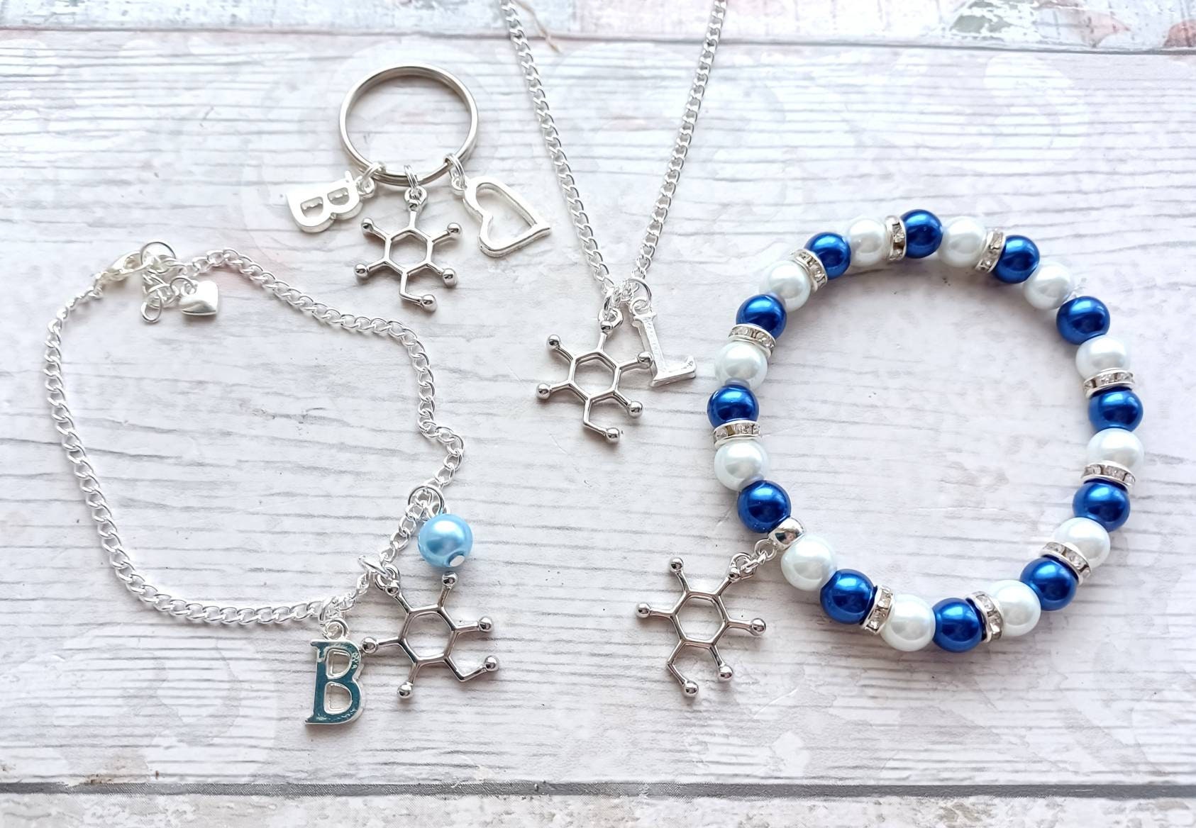 Glucose molecule keyring, diabetes awareness keychain, personalised initial medical alert, diaversary gift