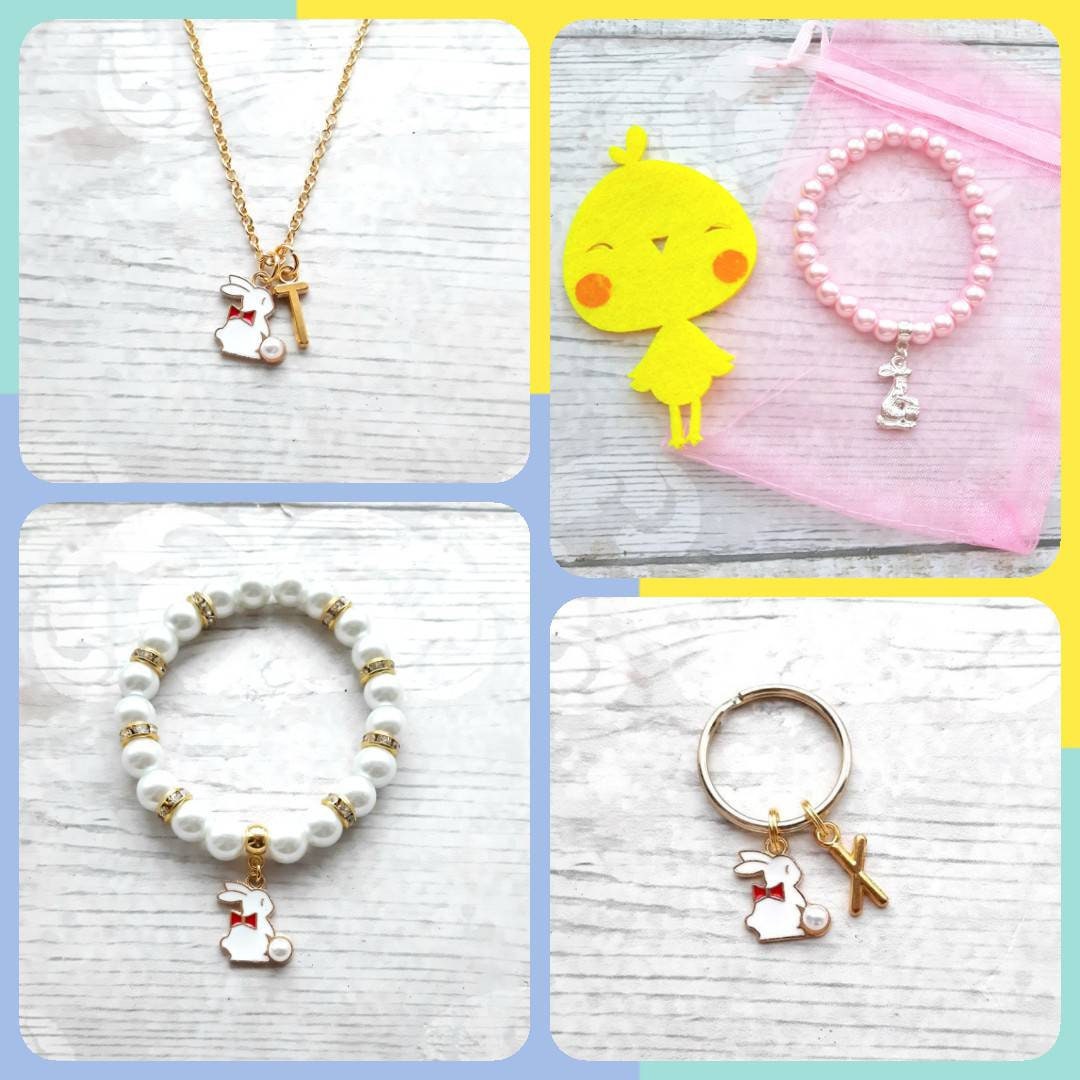 Rabbit keyring, bunny keychain, easter spring accessory, easter bunny gift, animal lover present, cute gifts for girls