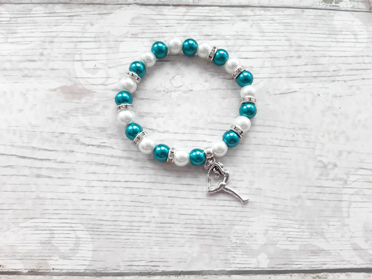 gymnastic bracelet, gymnast jewellery, sports team jewelry, graduation present, gift for girls, friendship bracelet, charm beaded bracelet