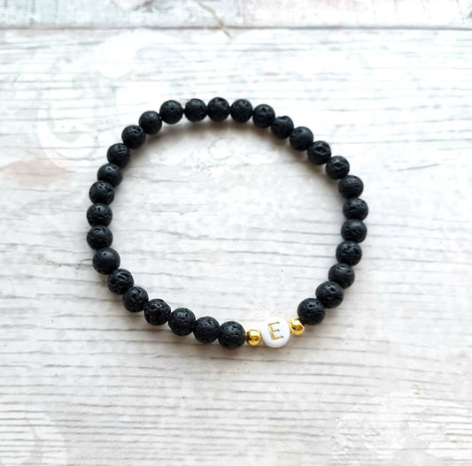 Initial lava bead bracelet, letter bracelet, personalised jewellery, monogram bridesmaid gift, present for wedding