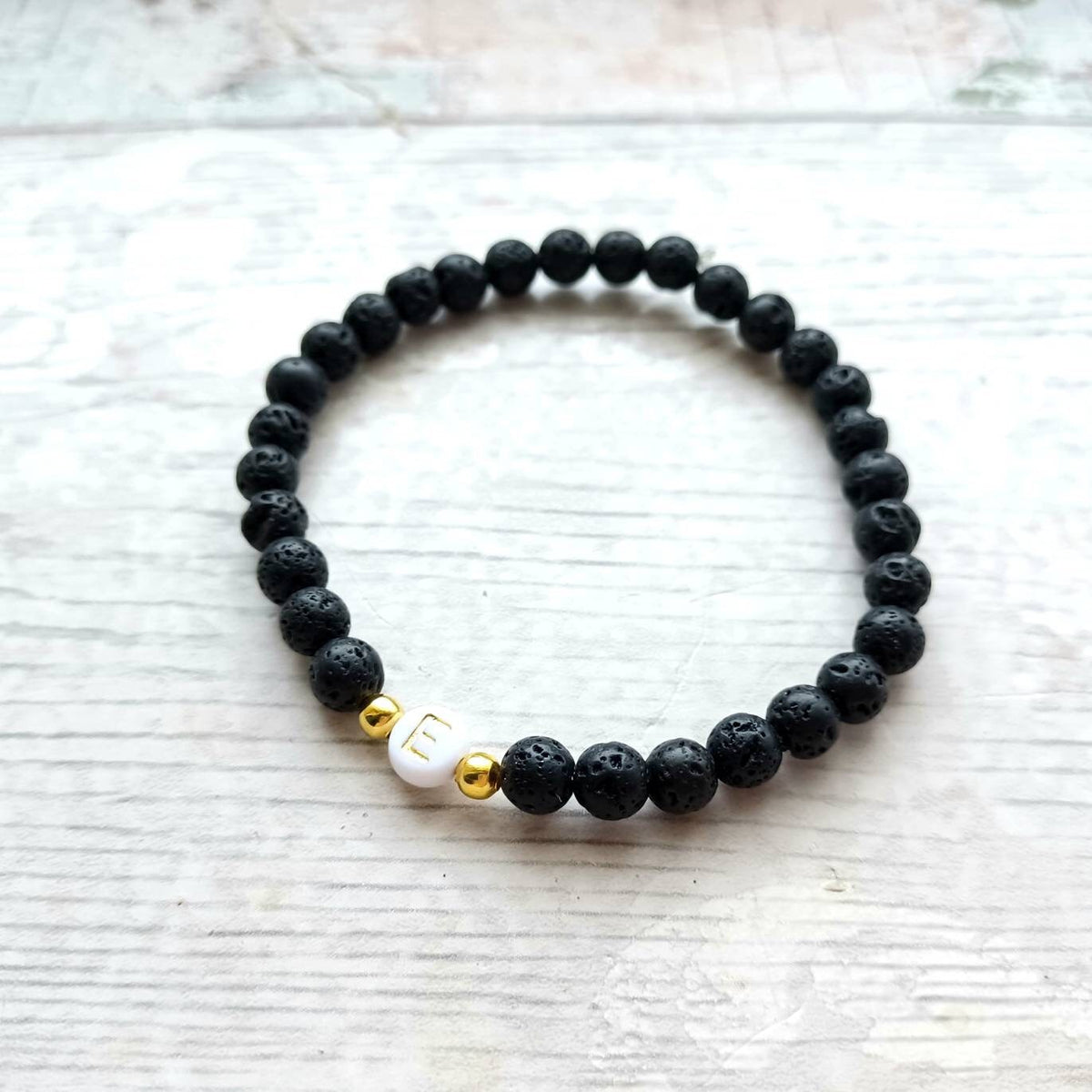 Initial lava bead bracelet, letter bracelet, personalised jewellery, monogram bridesmaid gift, present for wedding