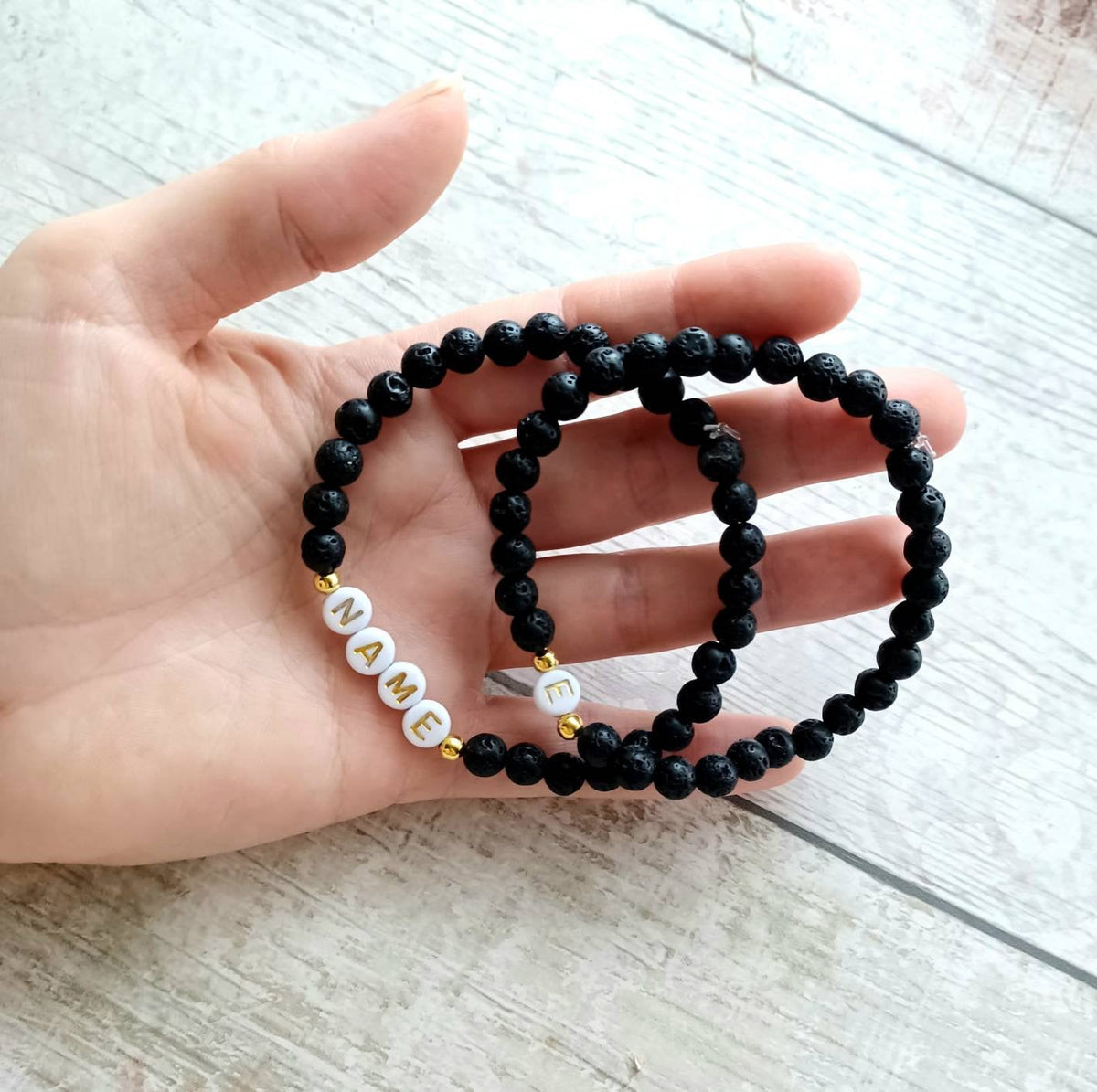 Personalised name lava bead bracelet, custom bracelet, named jewellery, monogram bridesmaid gift, thankyou gift