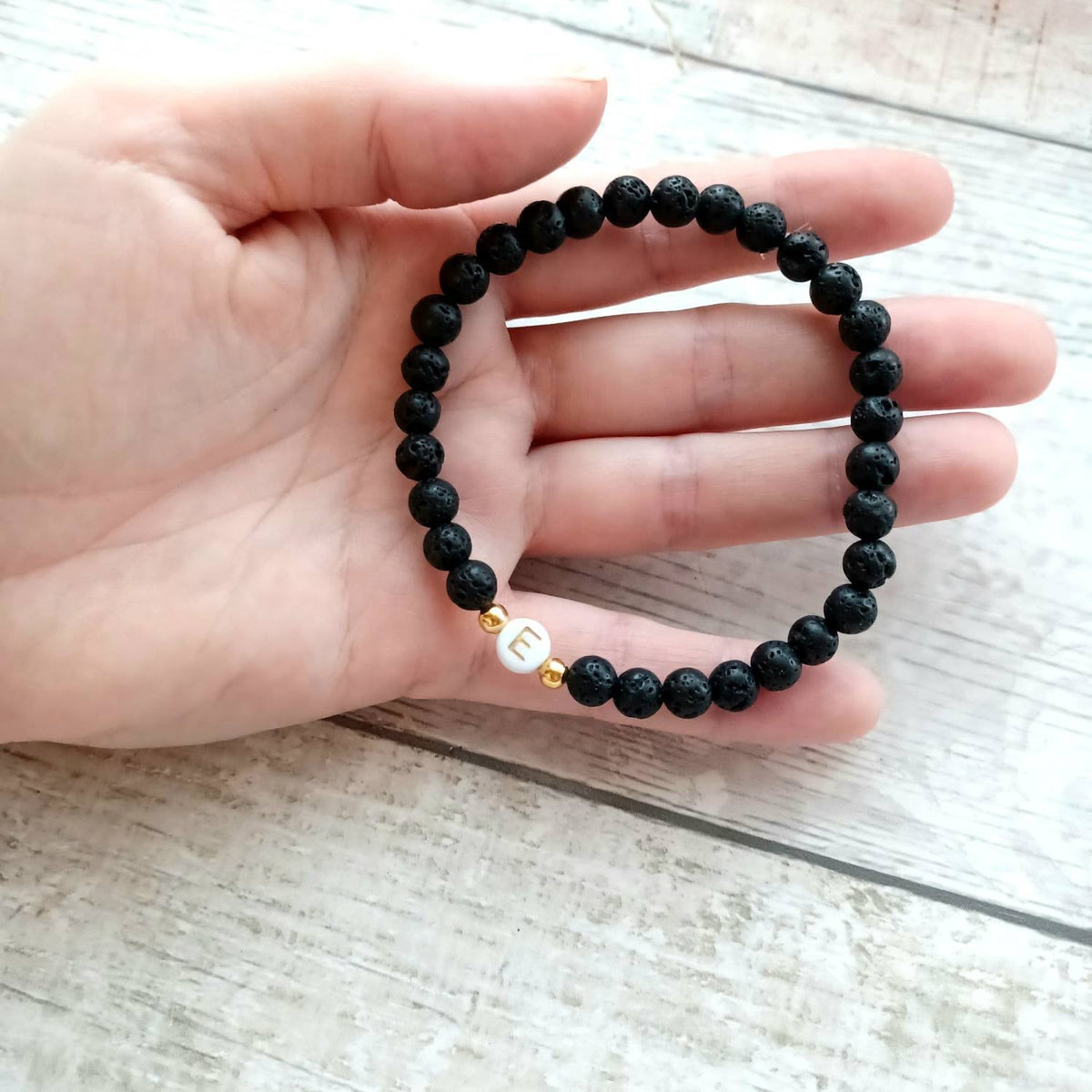 Initial lava bead bracelet, letter bracelet, personalised jewellery, monogram bridesmaid gift, present for wedding