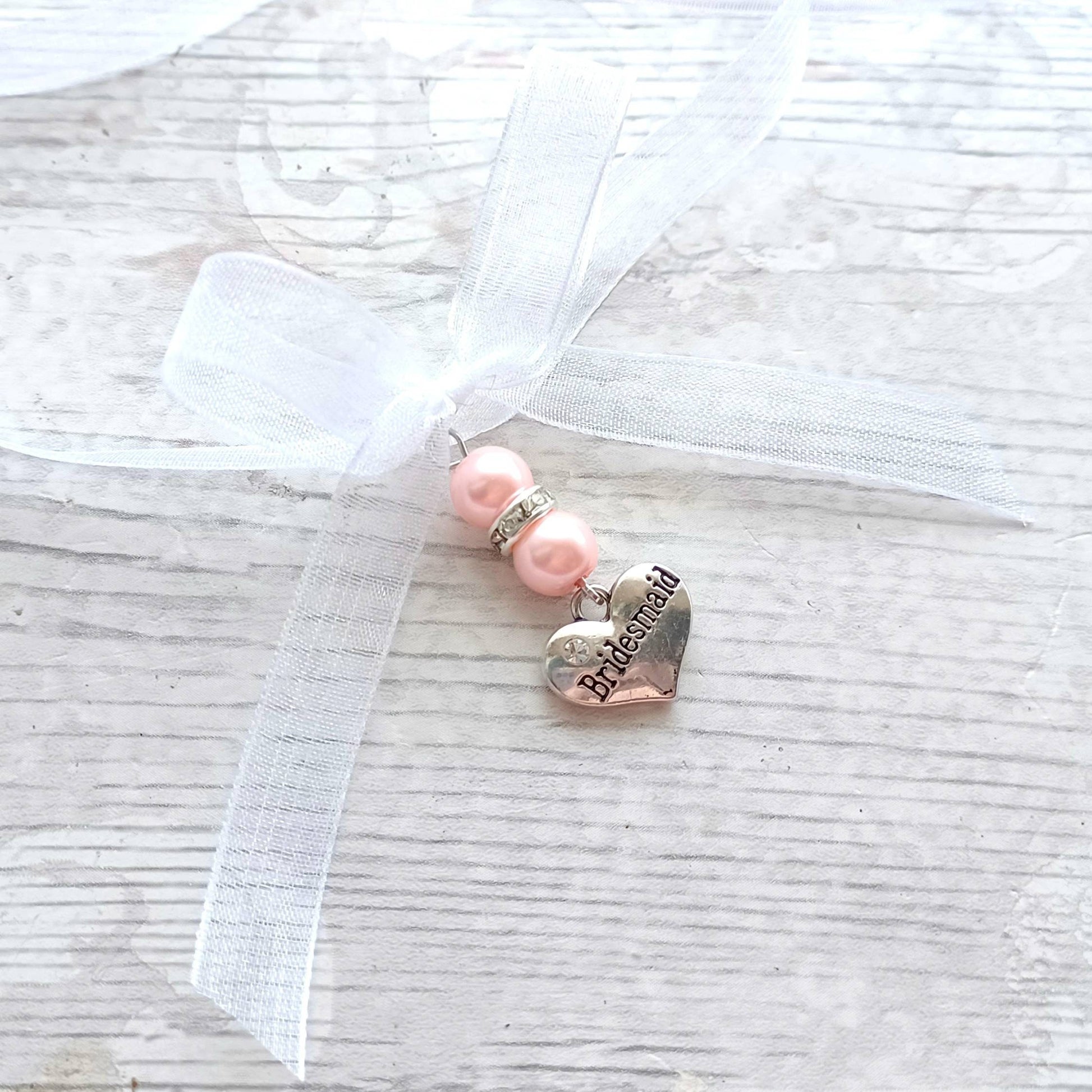 Bridesmaid bouquet charm, flowergirl charm for wedding flowers, bride beaded ribbon, bridal party flower charm