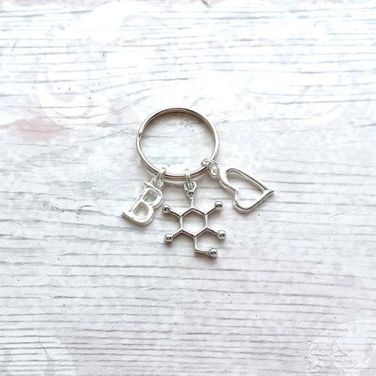 Glucose molecule keyring, diabetes awareness keychain, personalised initial medical alert, diaversary gift