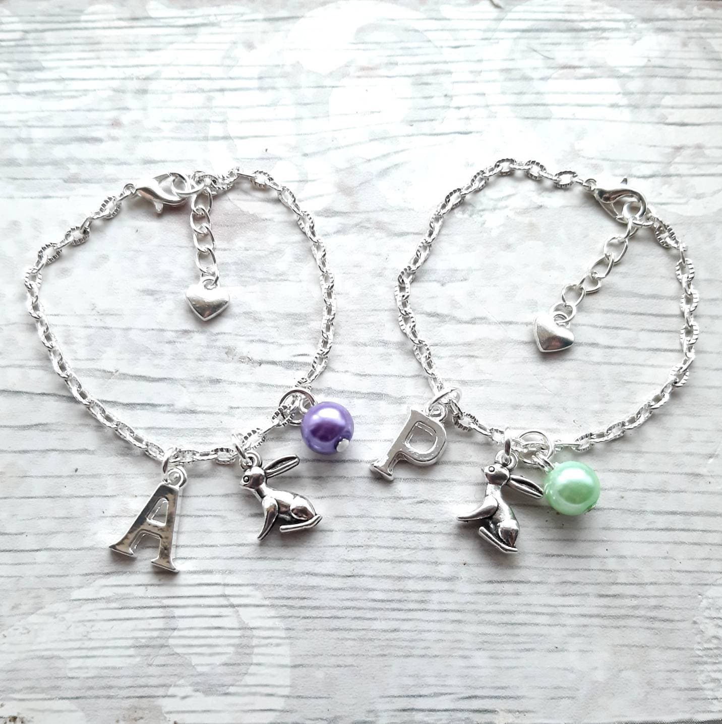 Rabbit bracelet, easter jewellery, bunny bracelet, initial bracelet, personalised easter bunny gift, animal lover present