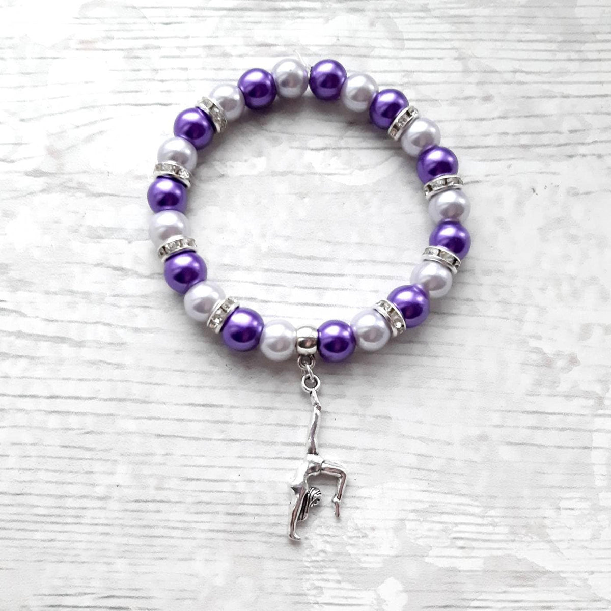 gymnastic bracelet, gymnast jewellery, sports team jewelry, graduation present, gift for girls, friendship bracelet, charm beaded bracelet