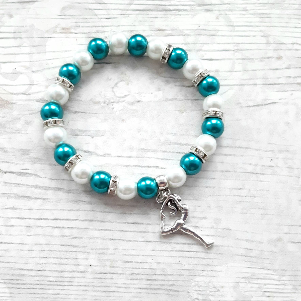 gymnastic bracelet, gymnast jewellery, sports team jewelry, graduation present, gift for girls, friendship bracelet, charm beaded bracelet