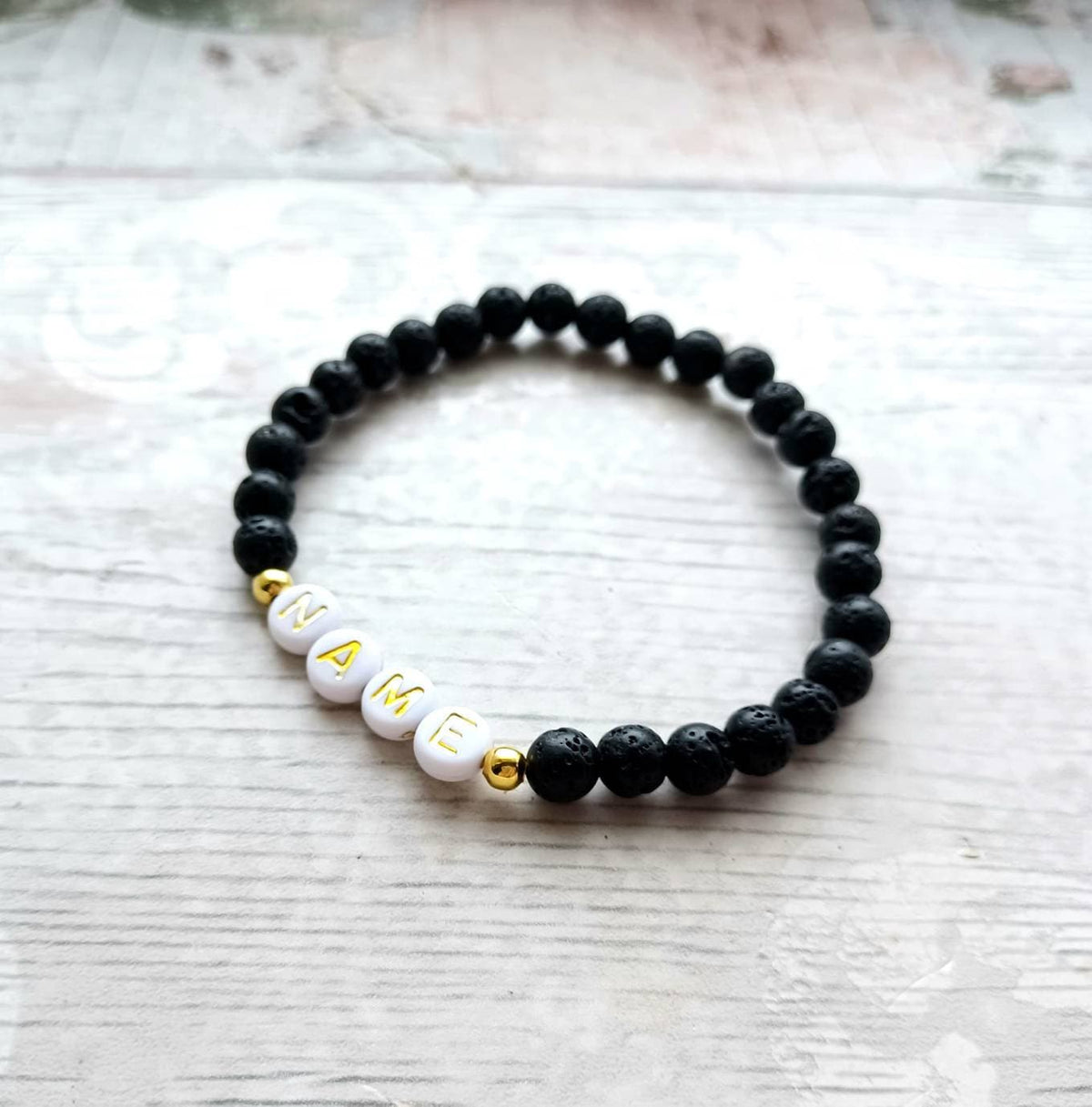 Personalised name lava bead bracelet, custom bracelet, named jewellery, monogram bridesmaid gift, thankyou gift