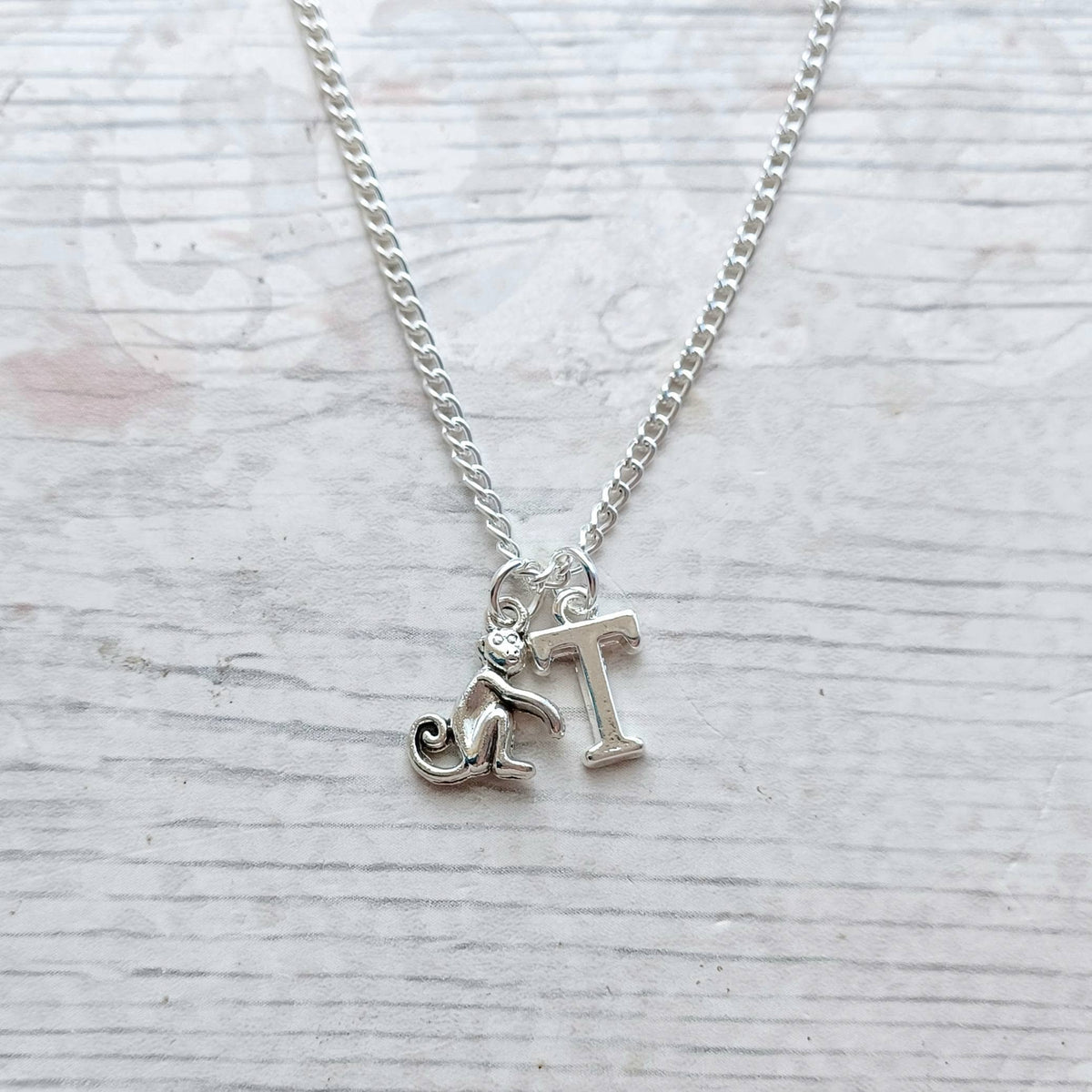 Monkey necklace, zoo animal jewellery, initial jewelry, animal necklace, cute chimpanzee gift, chimp lover present, ape necklace