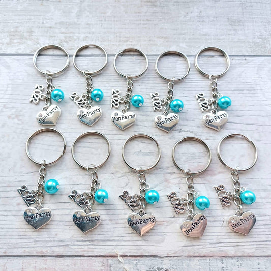 10 hen party keyring, bachelorette keychain, bridal shower gifts, hen do favor, gift bag filler, hen night keepsake, thank you gifts