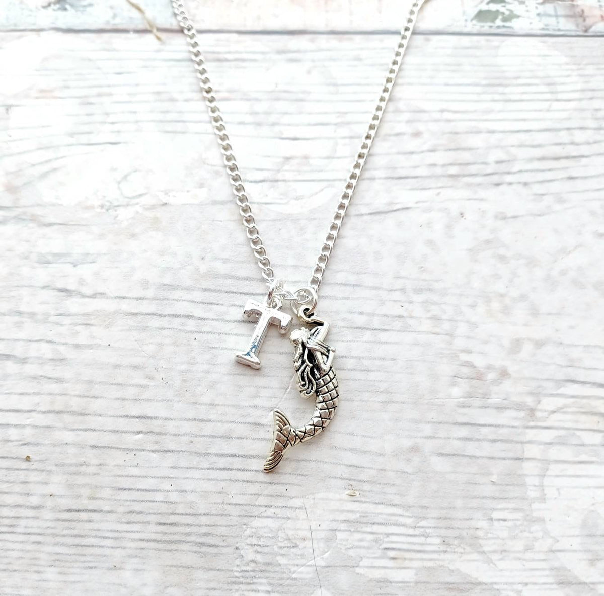 Mermaid necklace, beach jewellery, personalised initial present, nautical gift, ocean jewelry, cute gifts for girls