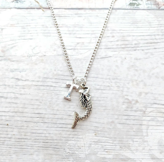 Mermaid necklace, beach jewellery, personalised initial present, nautical gift, ocean jewelry, cute gifts for girls