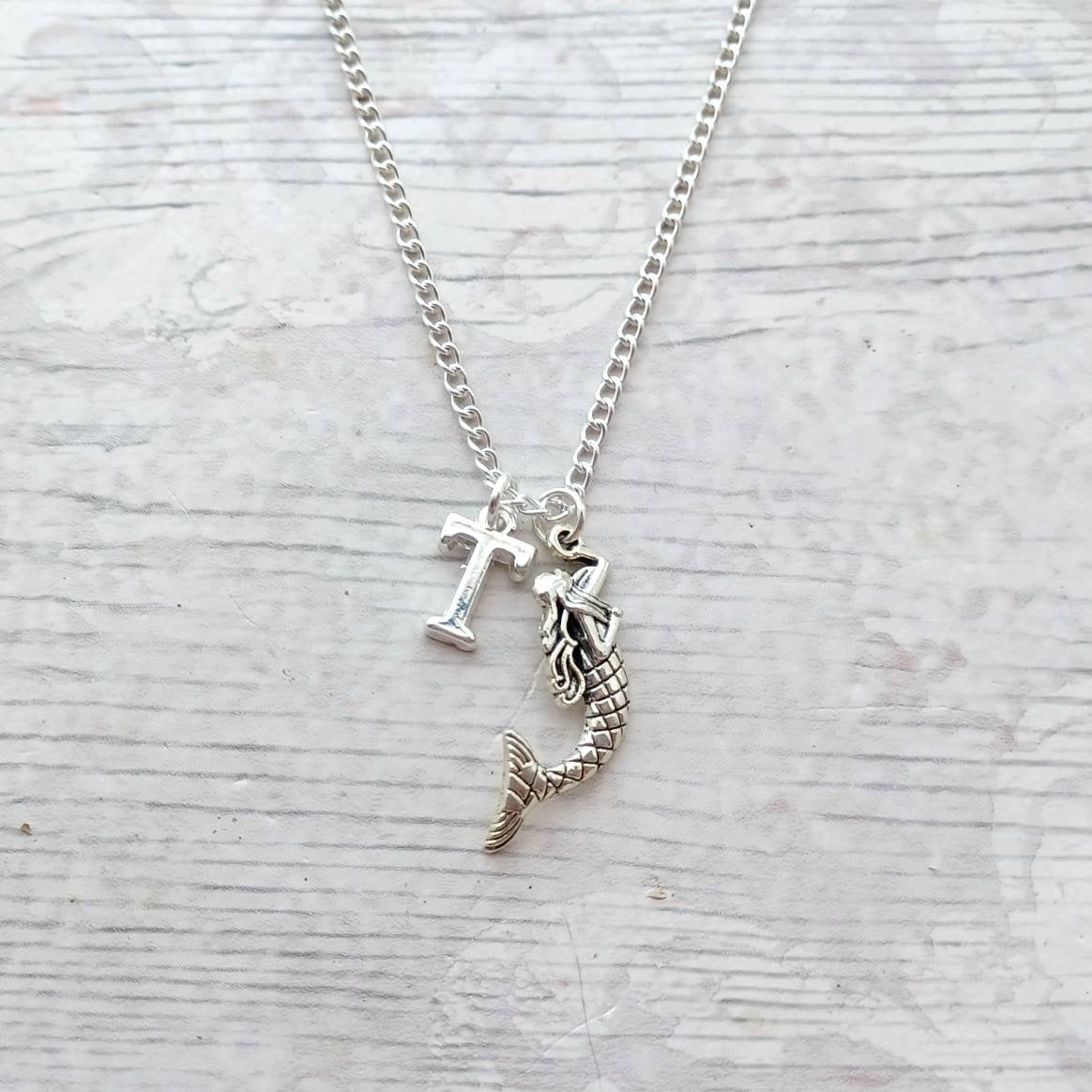 Mermaid necklace, beach jewellery, personalised initial present, nautical gift, ocean jewelry, cute gifts for girls
