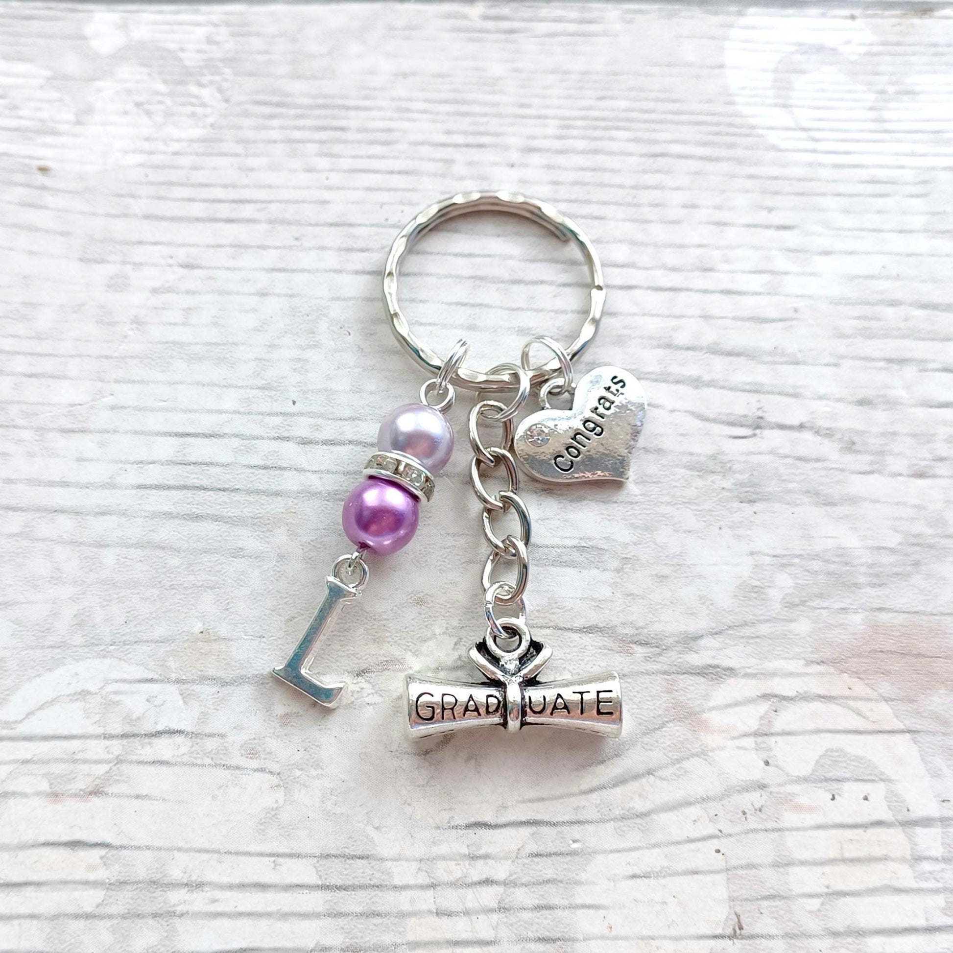 Graduation keyring, graduate keychain, year 11 leavers, initial bagcharm, personalised present, gift for graduate, class of 2023