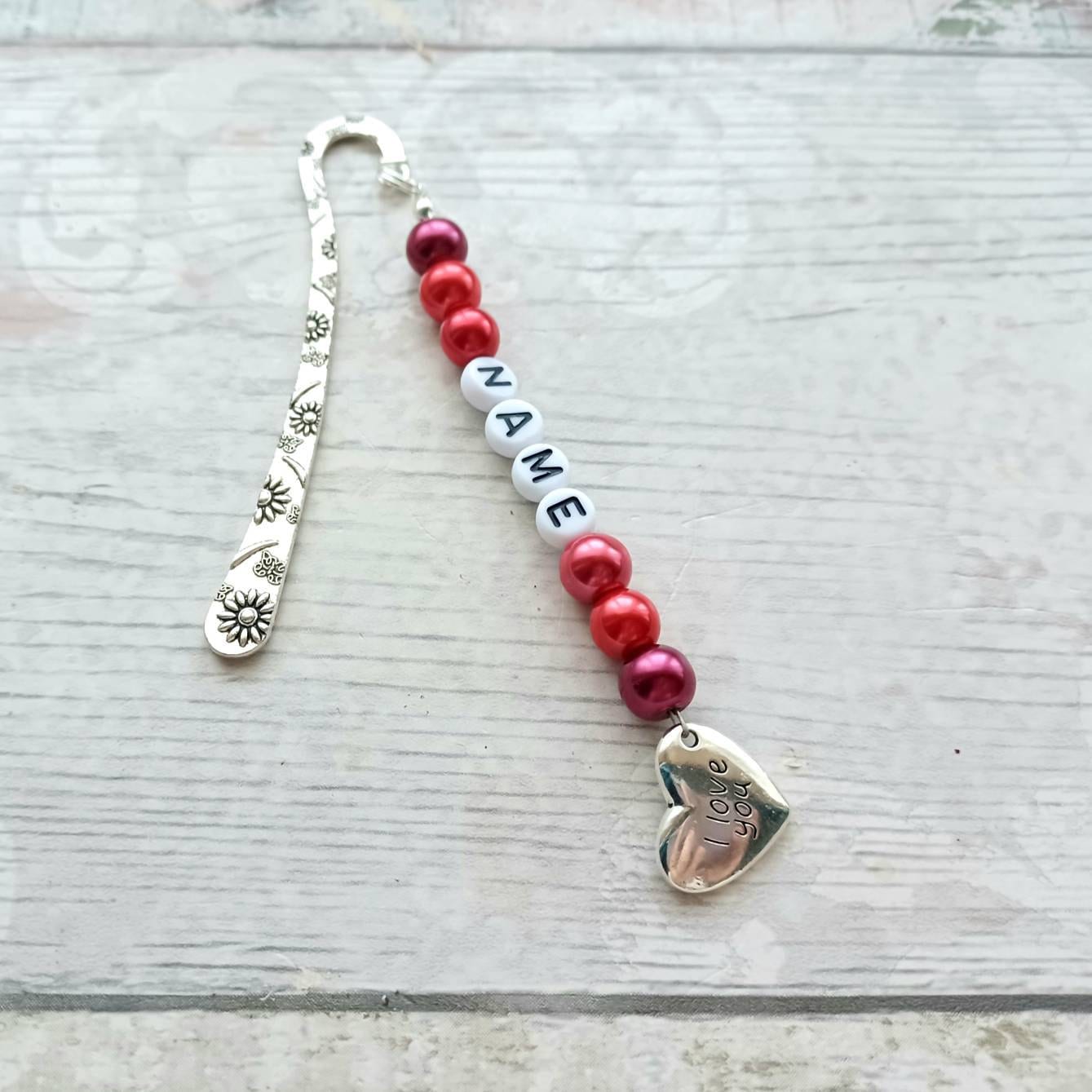 I love you bookmark, personalised name bookmark, custom bookworm present, named page marker, heart gift, reader gift