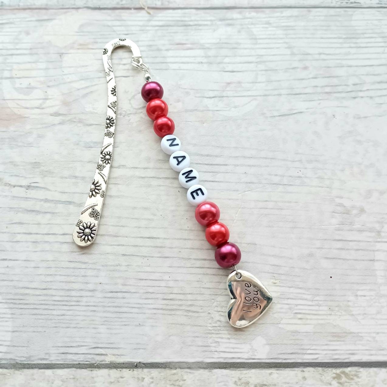 I love you bookmark, personalised name bookmark, custom bookworm present, named page marker, heart gift, reader gift