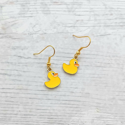 Duck earrings, rubber duckie jewellery, quirky bird earrings, friendship gift, Boho present