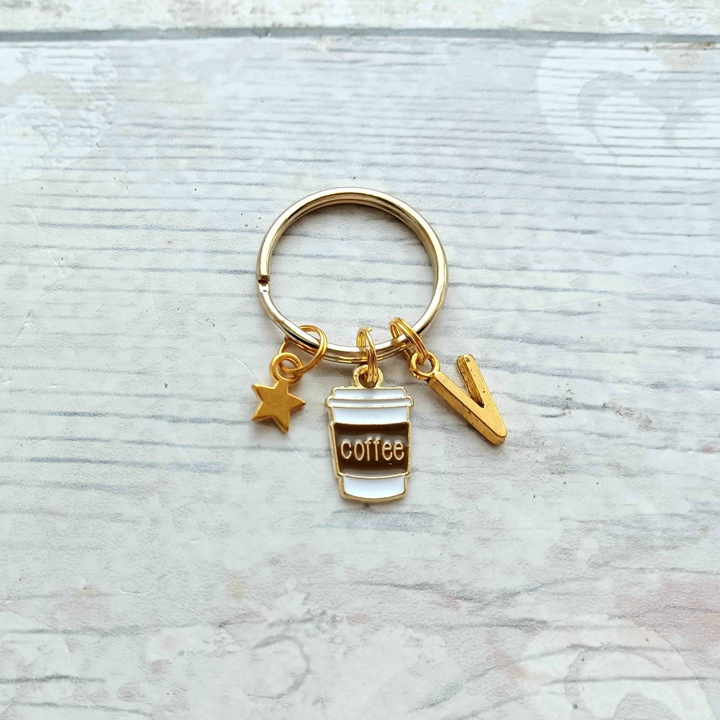 Coffee keyring, caffeine lover gift, coffee addict, personalised initial keychain, gift for her, espresso present, morning person present