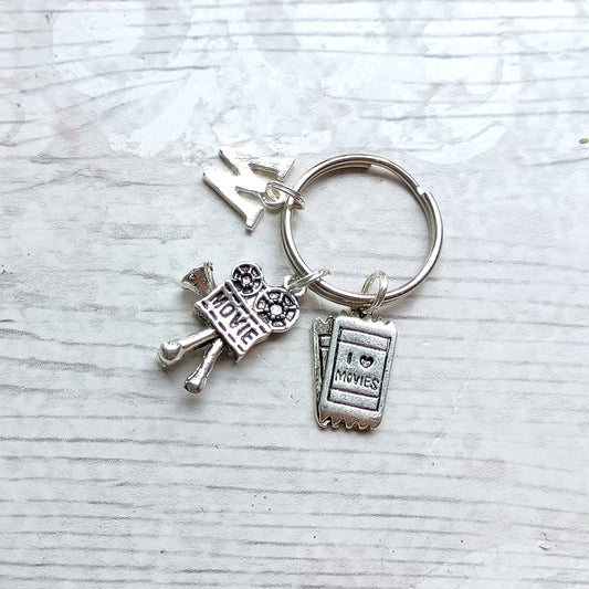 Movie keyring, camera keychain, film maker gift, movie lover present, cinema date night, gift for drama student, personalised keyring