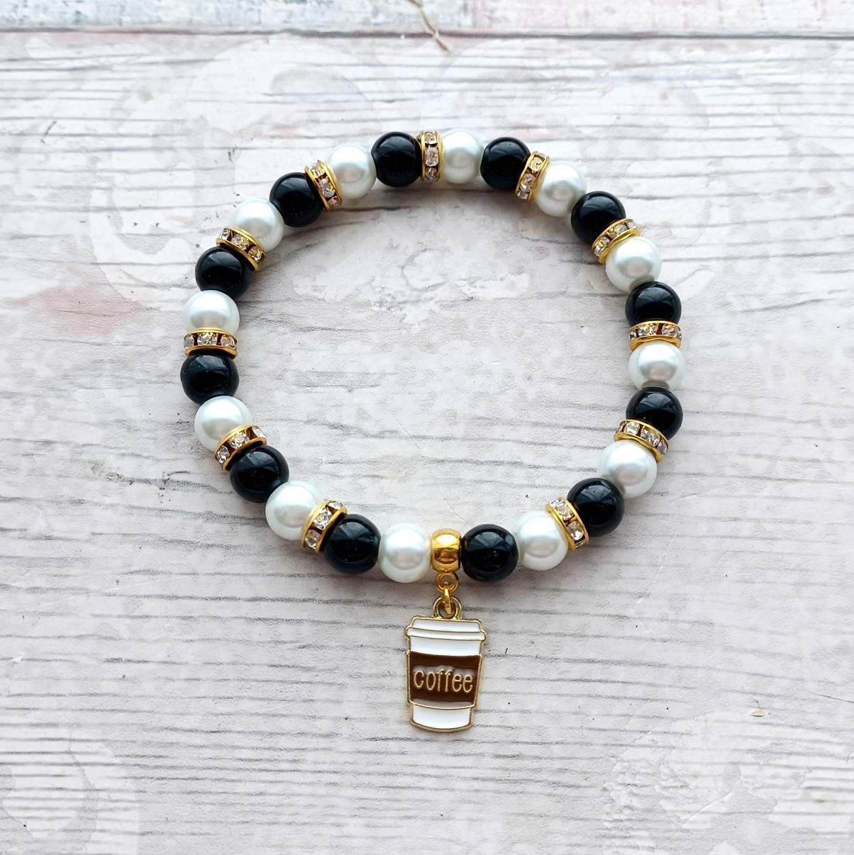 Coffee bracelet, caffeine lover, coffee cup jewellery, coffee addict, barista present, Boho friendship jewellery