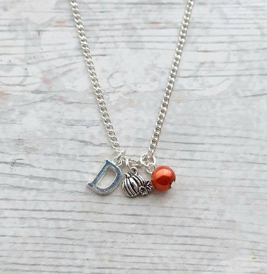 Pumpkin necklace, fall jewelry, autumn accessory, halloween necklace, gothic jewellery, kids jewelry, harvest necklace, personalised gift