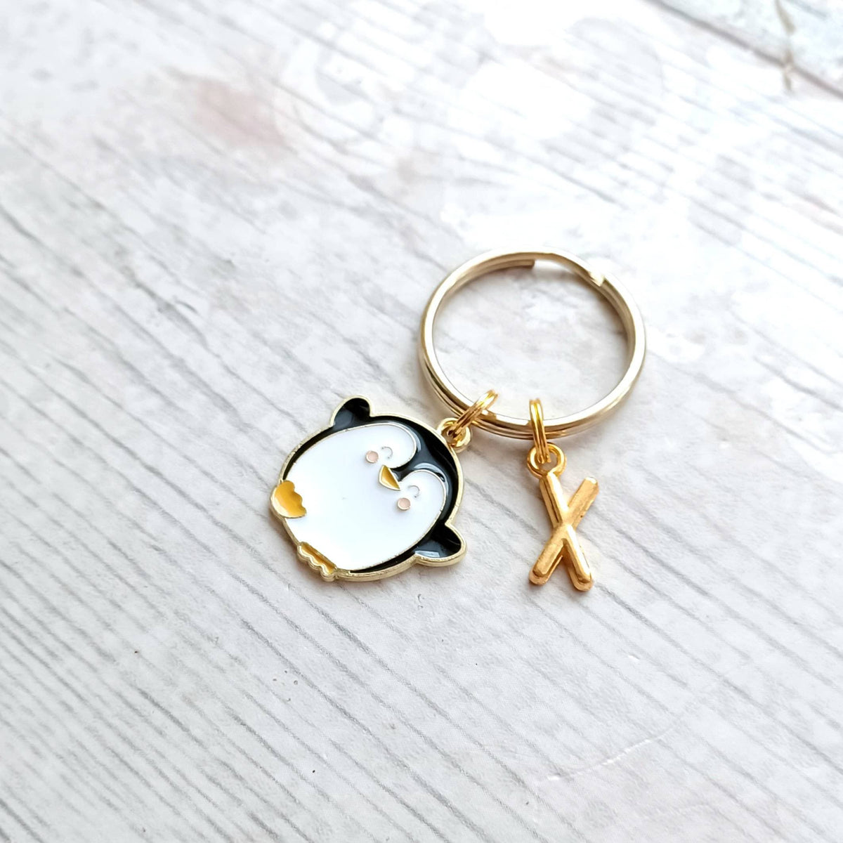 Penguin keyring, animal lover gift, personalised initial keychain, winter bird bagcharm, Christmas gift ideas, stocking fillers
